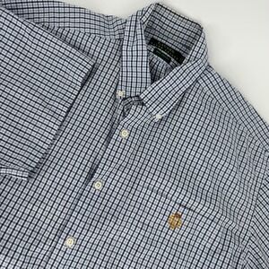 Lauren Ralph Lauren Men's Large Blue Check Short Sleeve Button Down Shirt